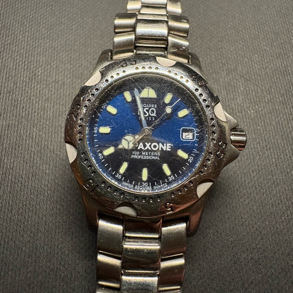 Vintage ESQ Swiss Blue and Silver Men's Dive Watch